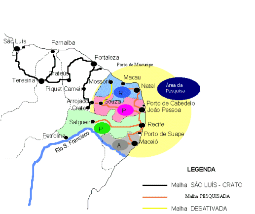 Mapa da rede ferroviaria do NE